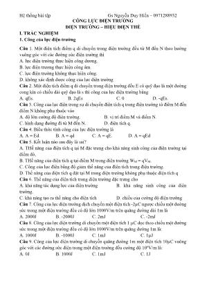 Bài tập Vật lý 11 - Công lực điện trường. Điện trường. Hiệu điện thế